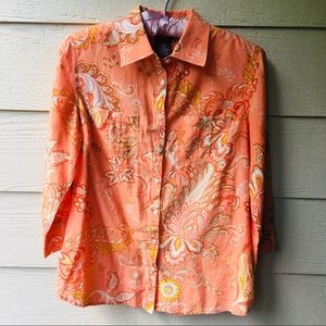 George Orange Floral Button Down. Women’s Small